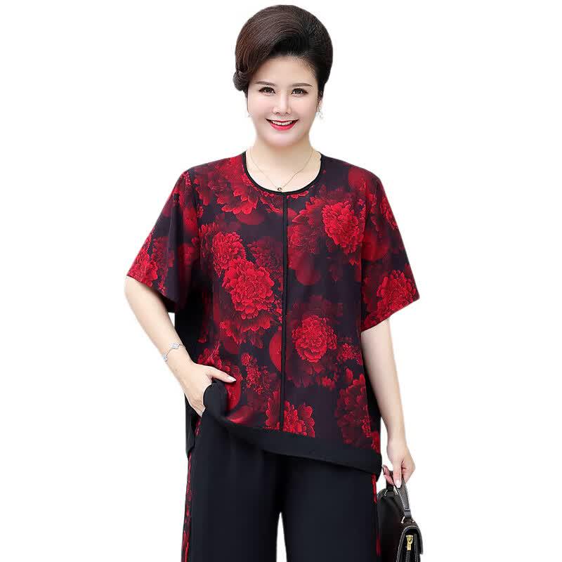 Langsha Plus Size Women's Ice Silk Two-Piece Short Sleeve Set