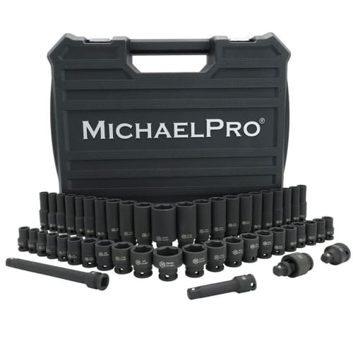 MichaelPro 48-Piece 3/8-Inch Drive Impact Socket Set, Deep & Standard SAE & Metric (5/16-Inch - 3/4-Inch, 8-24mm), High Torque-Resistant Cr-Mo Steel,