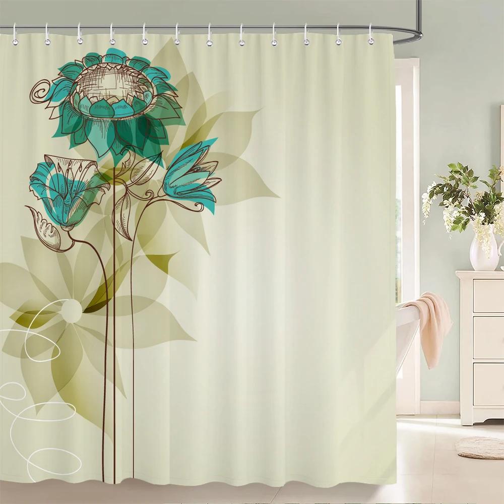 Tropical Plant Leaves Shower Curtain Nordic Minimalist Floral Bath Curtain Waterproof Fabric 3D Bathroom Curtains With Hooks