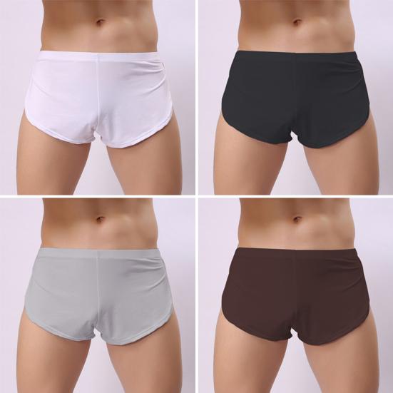 Men Sexy Boxer Underwear Low-rise Elastic Waistband Boxer Briefs Solid Color Full Hip