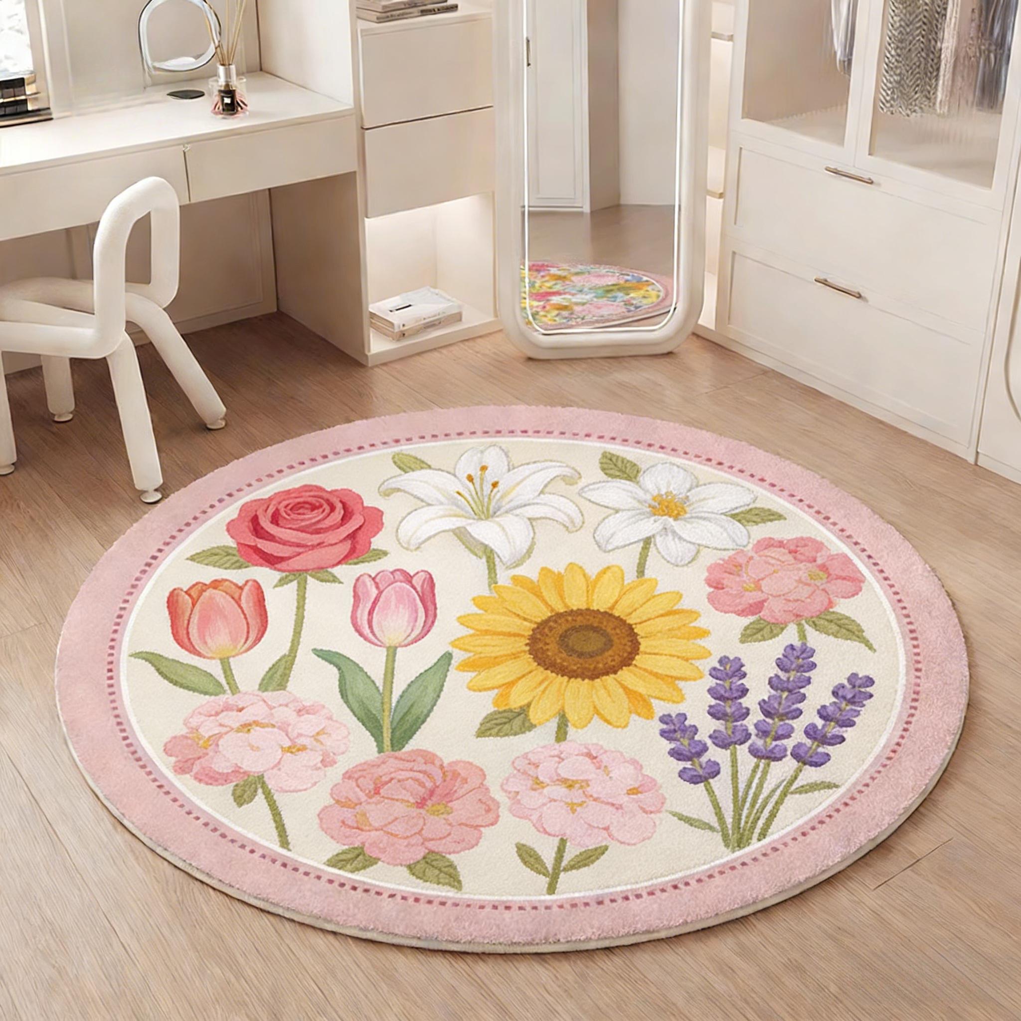 

Alfombra redonda con diseño de flores para decoración de dormitorio,alfombras de estilo francés para sala de estar 60cmx60cm