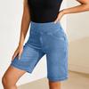 Stretchy Jean Shorts for Women High Waisted Tummy Control Pull On Denim Shorts Summer Casual Knee Length Jorts with Pockets