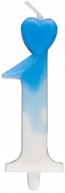 Number Candle 1 Heart, Blue and White 6.5cm