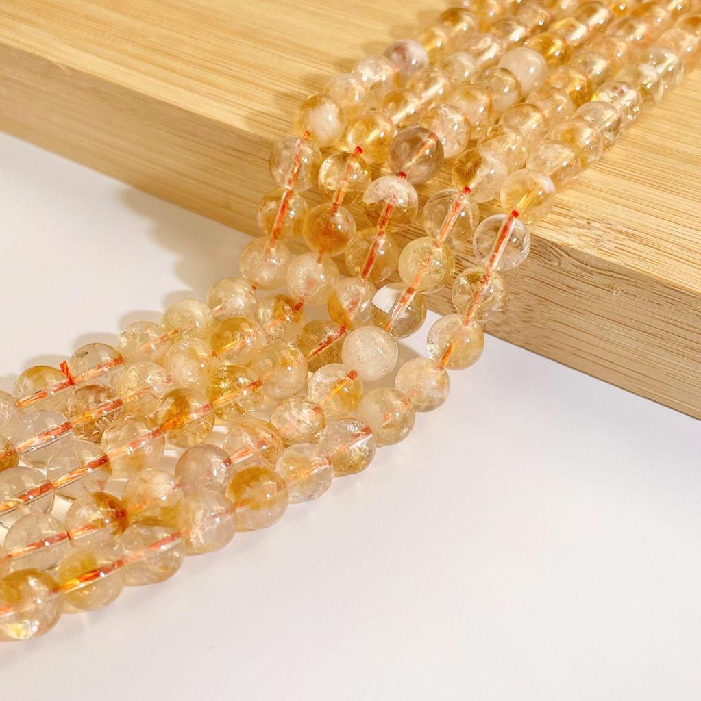 Jing Xi Ji Natural Yellow Rutilated Quartz Round Beads for DIY Jewelry