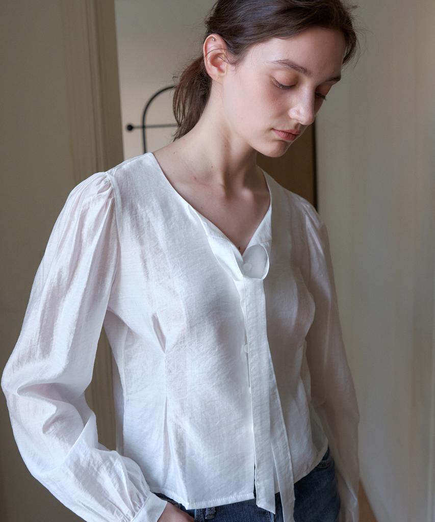 HAINT Dova Soft Tie_Neck Blouse 2Col_Ivory