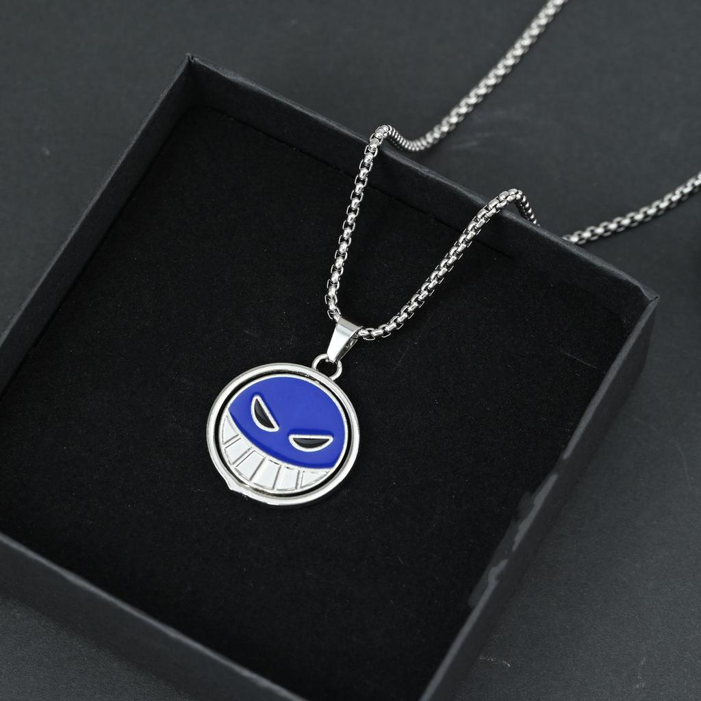 Internet celebrity new double-sided oil drop pendant anime smiley face crying face blue pendant mood tide necklace