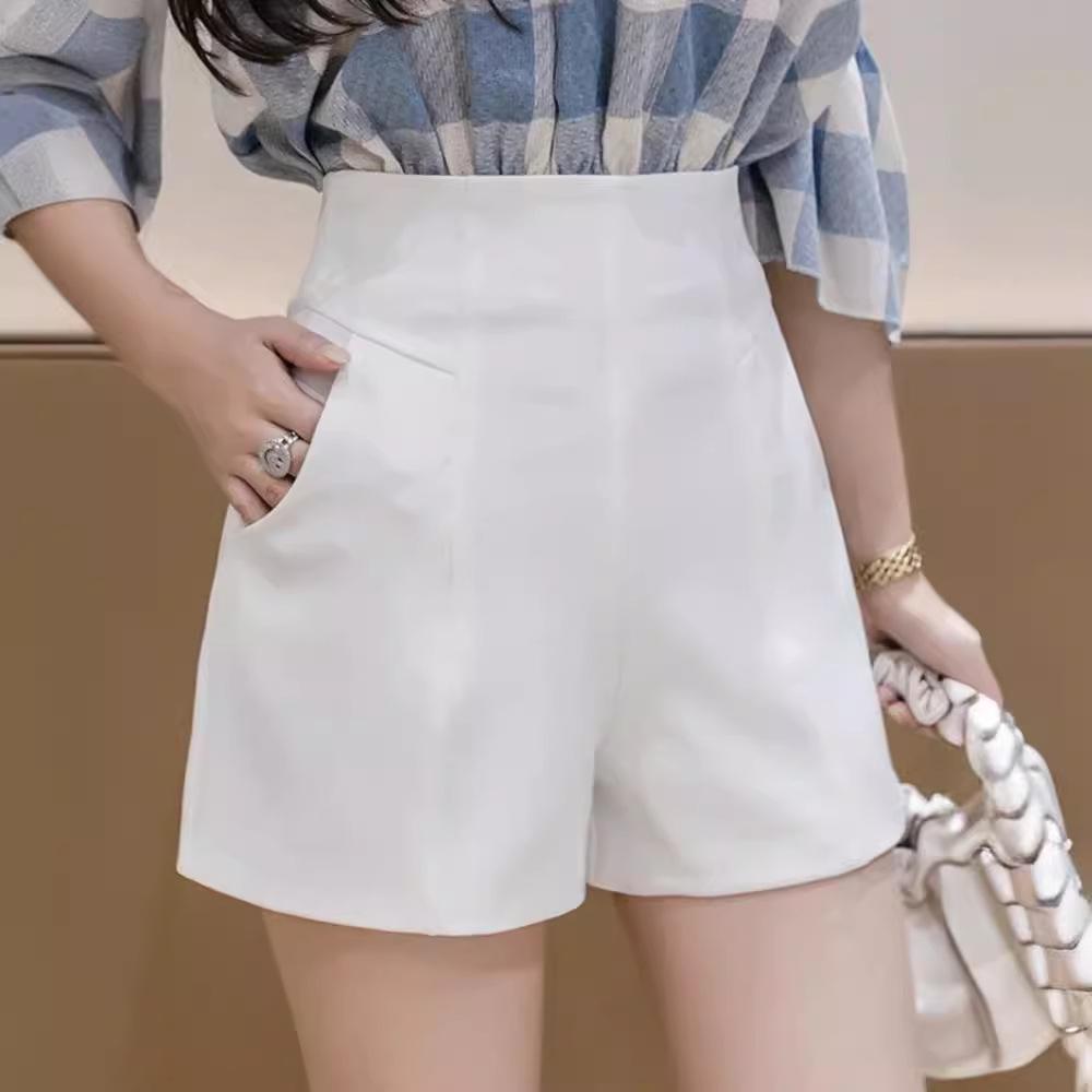 Summer 2024 Women's Black A-line High Waist Wide Leg Suit Shorts - Loose-Fit, Slimming Korean Style