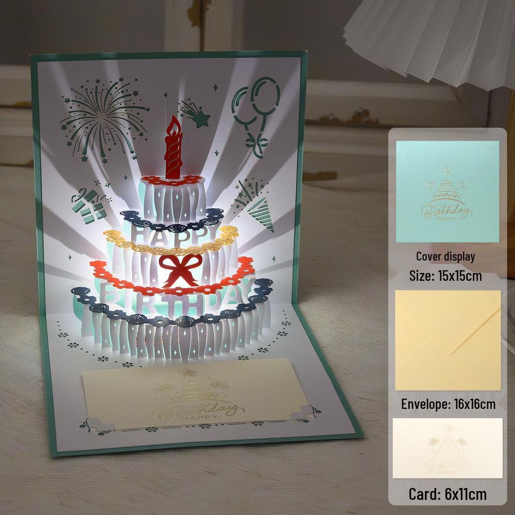 3D Pop-Up Birthday Sound Card with Recording Light - Cake Design for Boyfriend/Girlfriend Gift
