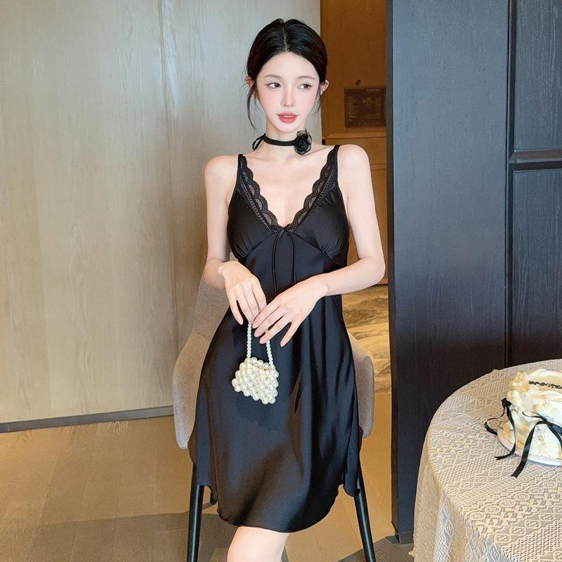 Sexy Pajamas Women's Summer Ice Ribbon Chest Pad 1011 New High-end Lace Pure Desire Wind Suspender Nightdress Loungewear