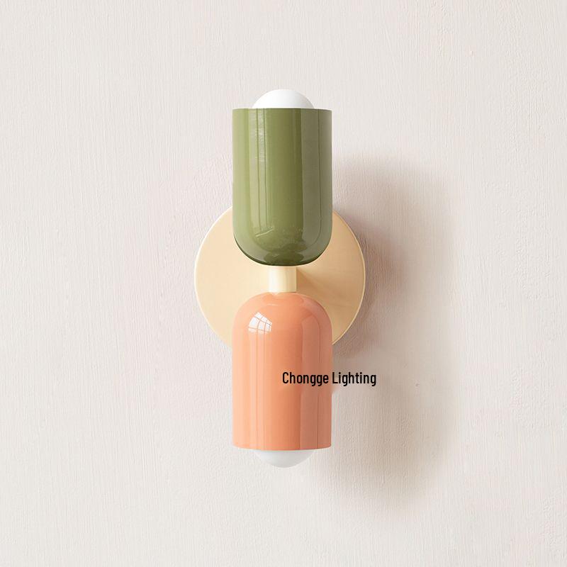 Mid-Century Modern Double-Head Cream Wall Lamp - Creative & Colorful Vintage Design for Nordic Bedrooms