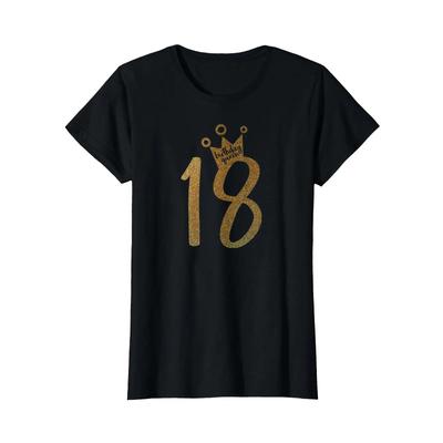 Unisex Cute Gold 18th Birthday T Shirt For Girls Black Vintage Washed Homme Fashion Stylish Casual Breathable