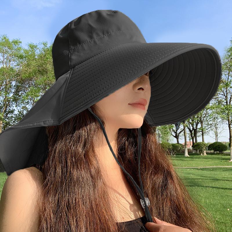 Round Top Wide Brim Hat For Women Uv Sunshade Neck Protector Summer Fashion