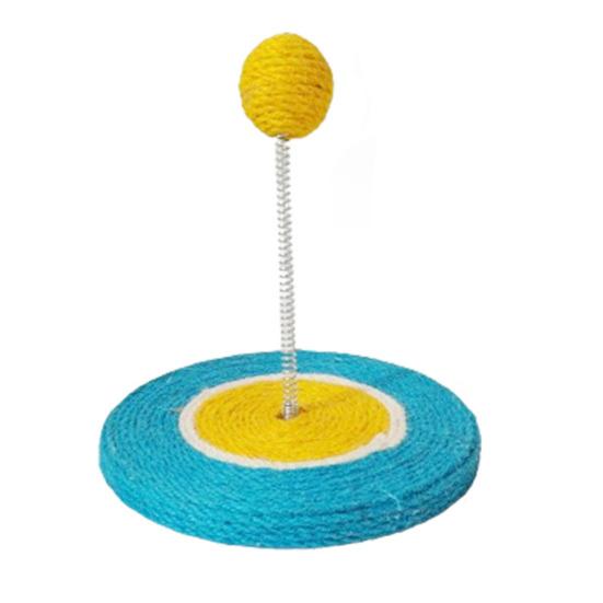 Sisal Rope Cat Scratcher Round Sisal Cat Scratching Mat And Spring Scratch Ball Cat Scratch Toy for Kittens Relieves Boredom Protects Furniture синий