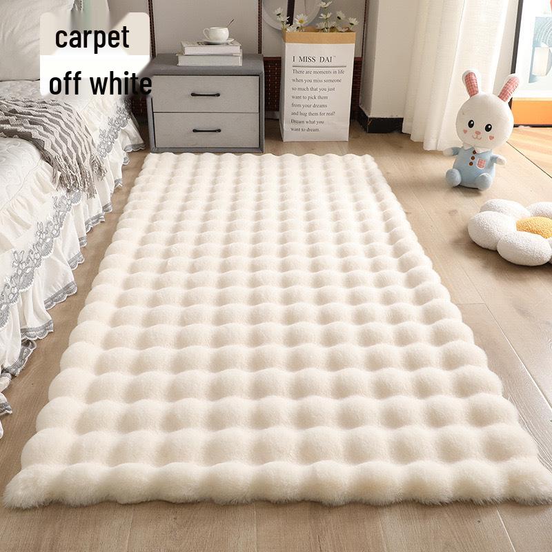 Cream Imitation Rabbit Fur Carpet - Ideal for Bedroom, Cloakroom, Living Room, or Bay Window. Bubble Velvet Plush Mat.