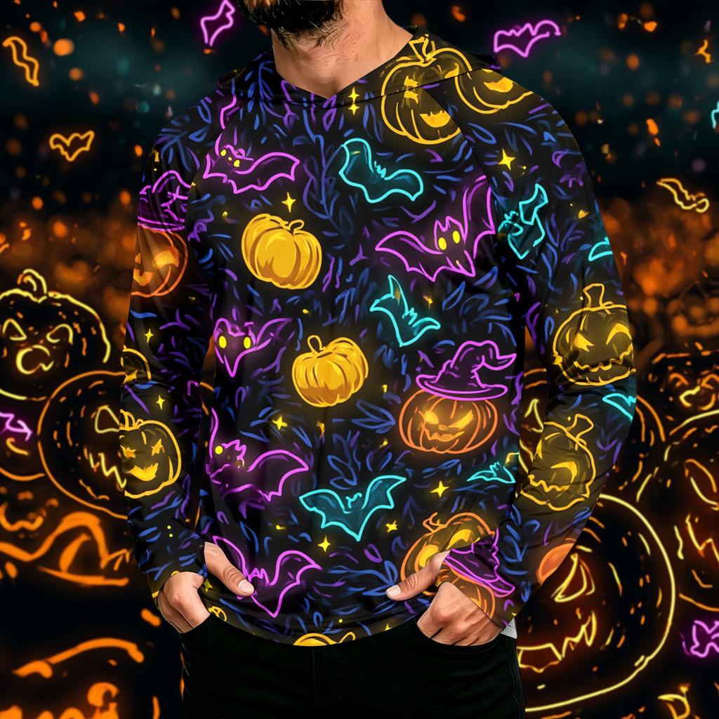 Men's Long Sleeve Hoodie Sun Shirt with Halloween Print