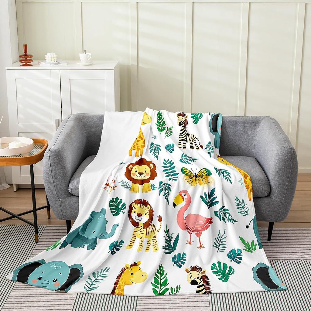 Cartoon Lion Elephant Animal Digitalprinted Polyester Velvet Flannel Cover Blanket Fleece Soft Sofa Cover Blankets for Beds