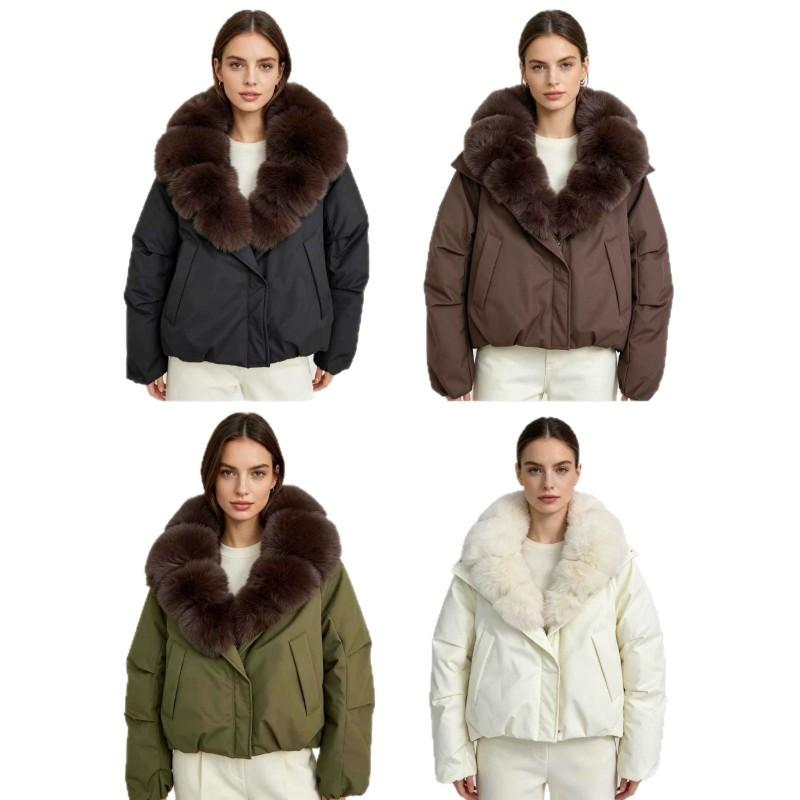 Womens Thick Puffer Coat With Faux Fur Collar Short Warm Winter Jacket Loose Fit Street Style