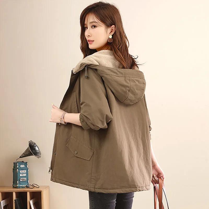 

Женская зимняя утепленная ветровка с капюшоном, свободная повседневная, средней длины, пирог, пальто XS