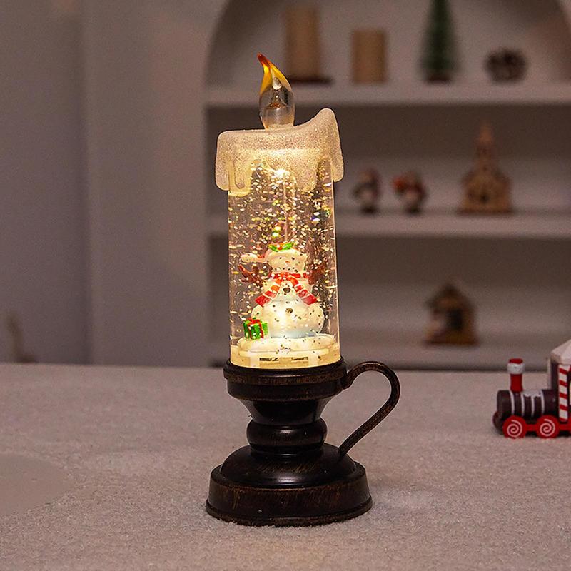 Glittering Christmas Snow Globe Candle Battery Operated LED Flameless Candle Glitter Lamp Christmas Decoration Night Light Gift