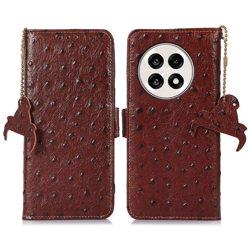 

For OnePlus Ace 5 5G/13R 5G Case RFID Blocking Genuine Cow Leather Phone Case Ostrich Texture B