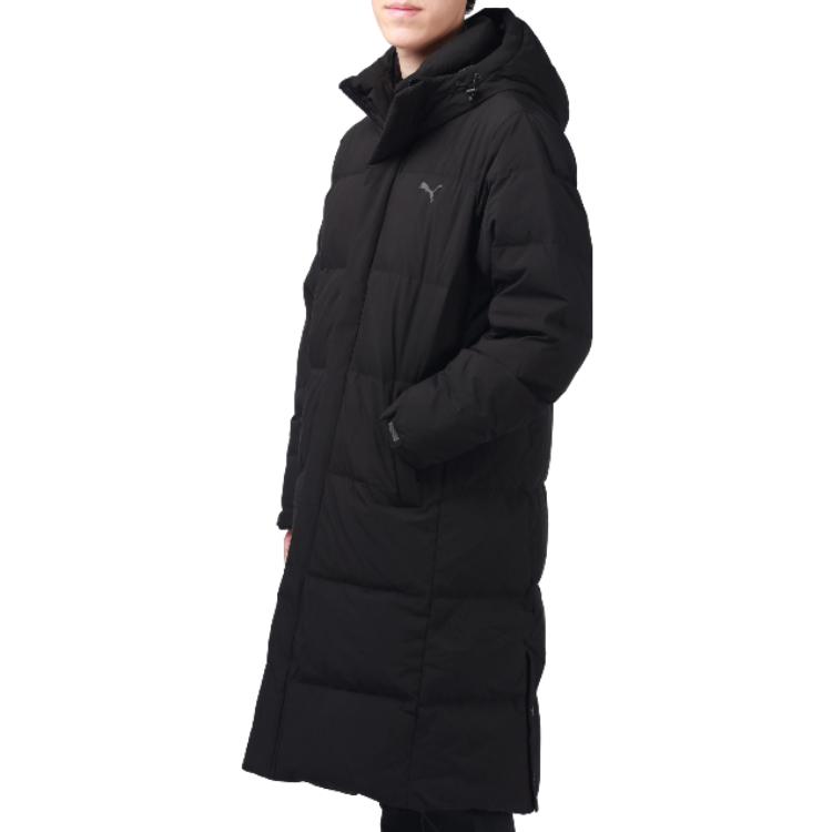PUMA Logo Print Solid Color Mid-Length Hooded Down Jacket Unisex Outerwear Black 932587-01