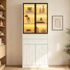 70x34x180cm LED Display Cabinet with 2 Drawers, Tall Cabinet with Glass Cabinet Doors, Living Room Cabinet with Glass Doors, White