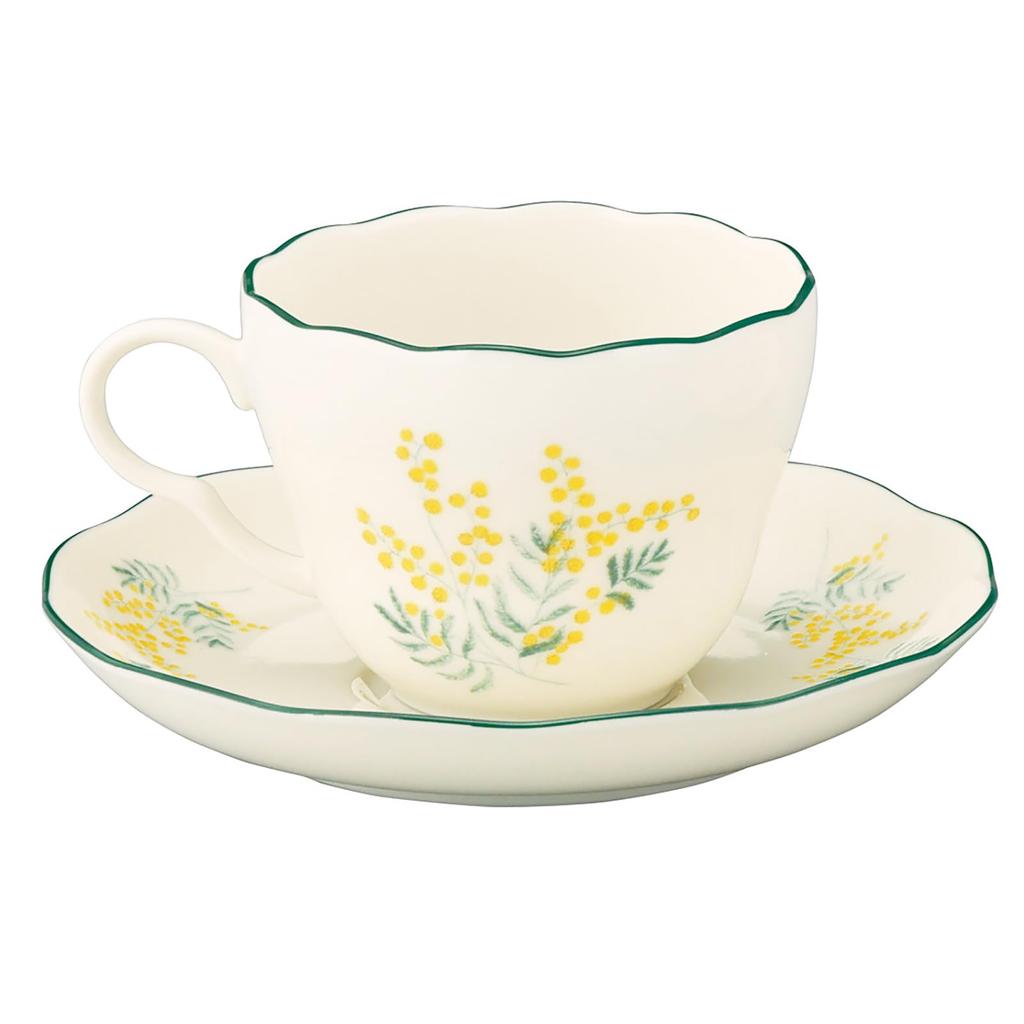 Yamaka Shoten X Mimosa Pair of Teacups and 9 X Hibiya Kadan Day Birthday Made In HIBIYA-KADAN "Flower Language & Tulip" Saucers, 230ml, Diameter