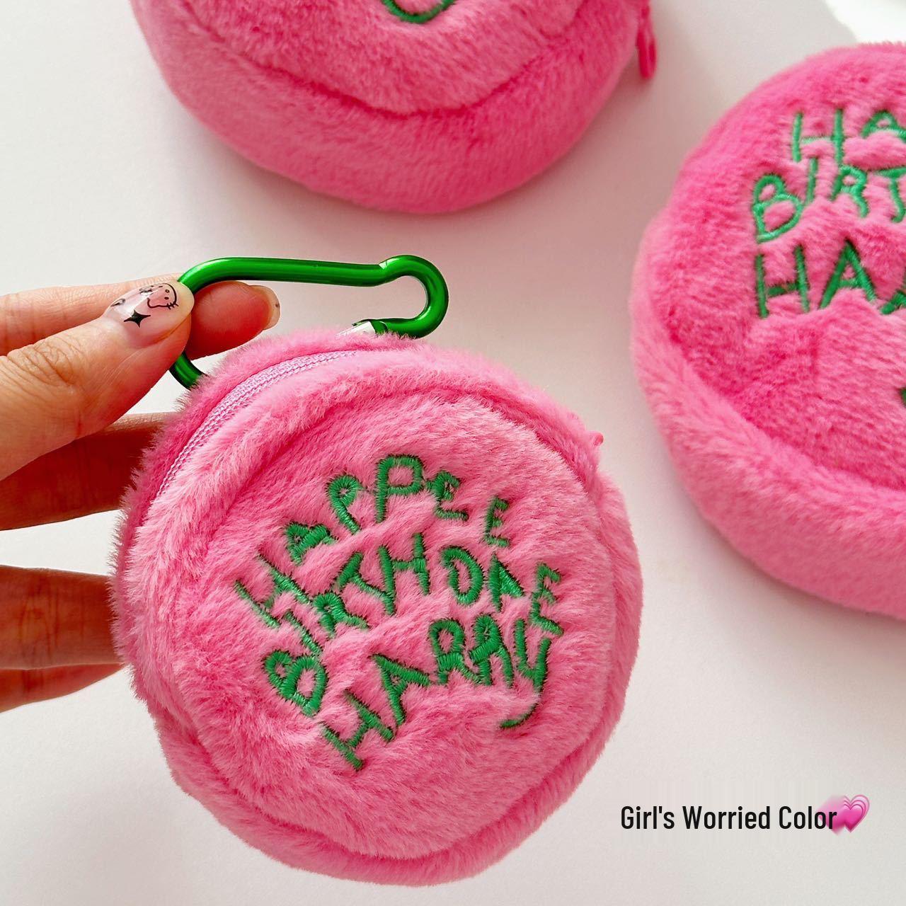 

Korean Pink Embroidered Cute Plush Earphone and Coin Purse – Sweet Portable Key Bag for Students