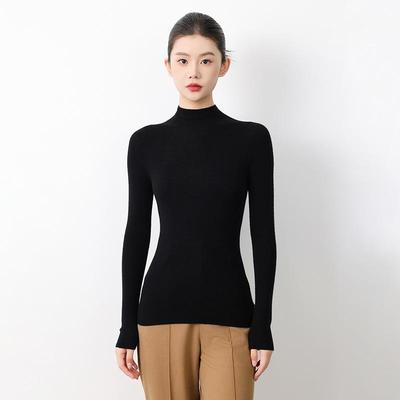 Women's Slim-Fit Wool Seamless Sweater, Half-High Neck