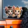 2 X Cat With Holes On Wall Funny Car Decals - Self Adhesive Cartoon