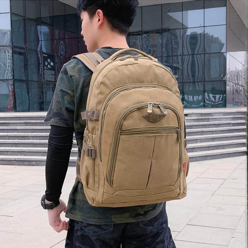50L Fashion Thick Canvas Men's Backpacks Lightweight Wear-resistant Large Capacity School Bags Outdoor Leisure Travelling Rucksacks Male Climbing Bag