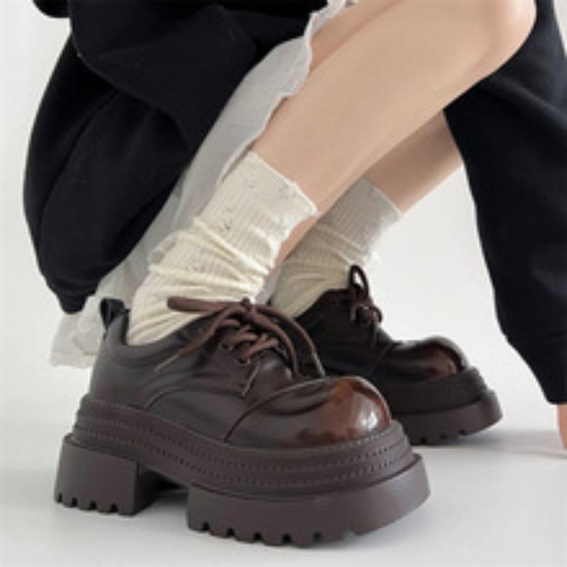 Women Mary Janes Shoes Fashion Lace Up 7.5CM Platform Pumps Elegant Thick Heel Shoes Retro British Style Loafers Platform Shoes