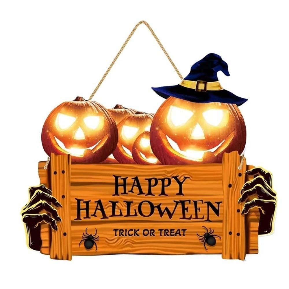 2D Halloween Wooden Sign Spooky Ghost Pumpkin DIY Halloween Welcome Sign with Rope Halloween Wood Ornament