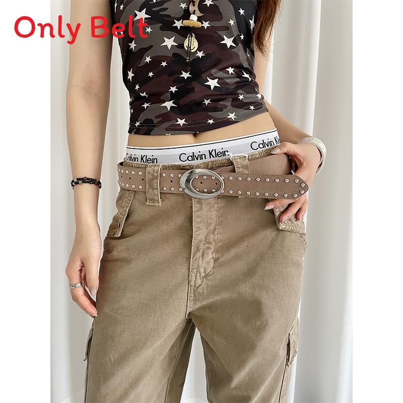 

Vintage American Style Pu Leather Belt For Women With Brass Buckle And Stylish Punk Edgy Look