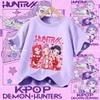 2026 New K-pop Demon Hunter - Girls' Cotton Short-Sleeved Sport Shirt for Children Aged 1-12, Summer T-Shirt with Cartoon Print