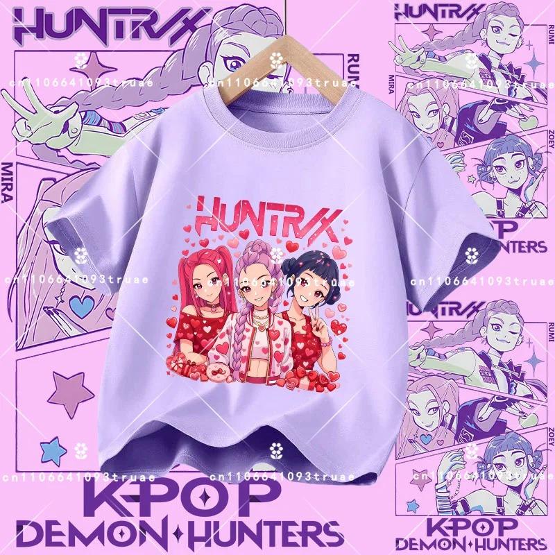 2026 New K-pop Demon Hunter - Girls' Cotton Short-Sleeved Sport Shirt for Children Aged 1-12, Summer T-Shirt with Cartoon Print