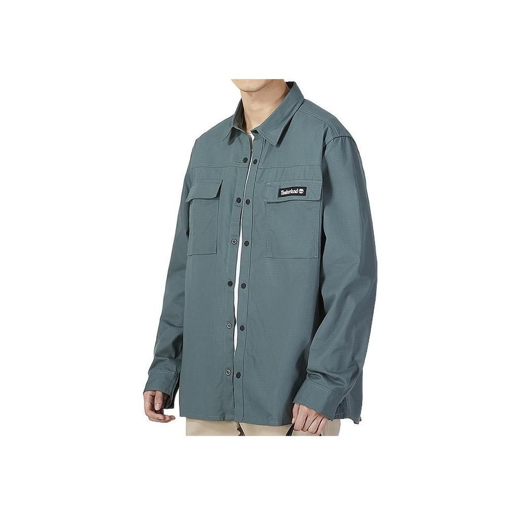 Timberland Solid Color Logo Patch Outdoor Casual Sports Polo Long Sleeve Men tops Green A22AZ-392