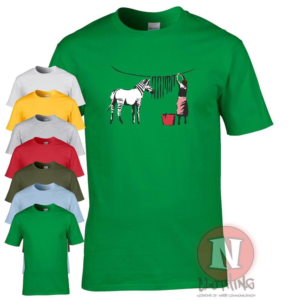 Banksy Zebra Wash T-shirt Street Art Graffiti Design Print Colourful Funny Tee