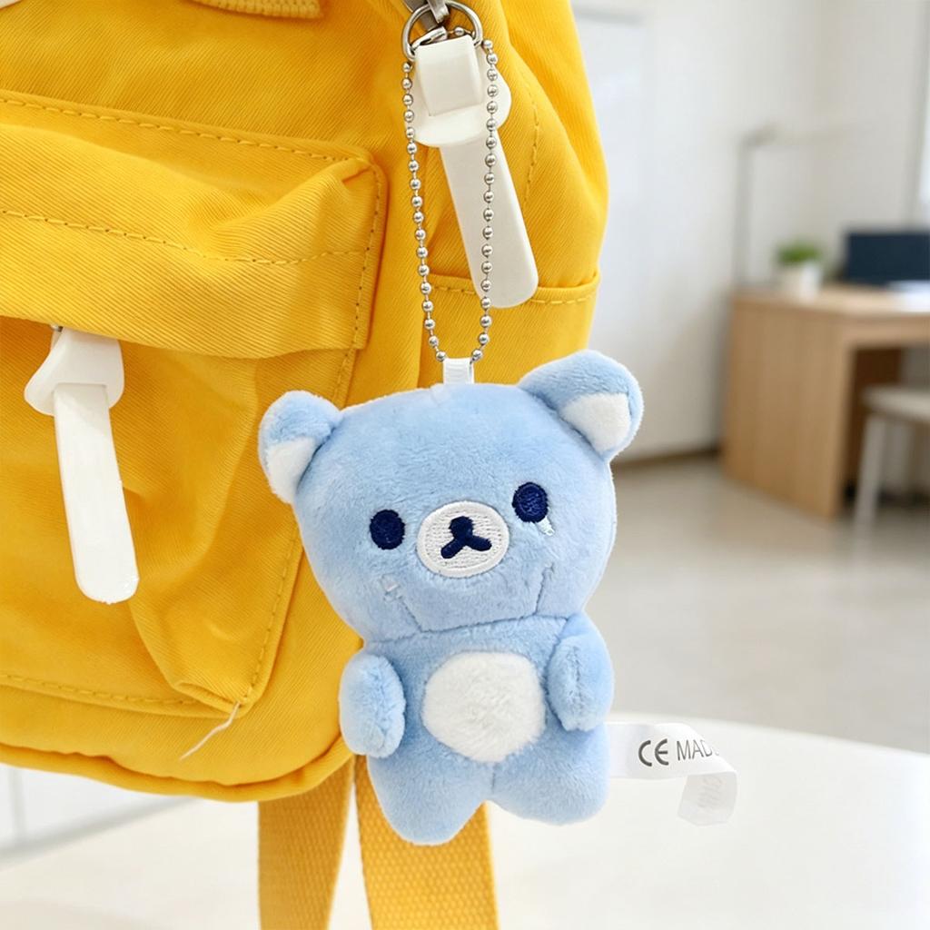 Rainbow Mini Rilakkuma Plush Keychain Soft Bear Doll Cute Macaron Color Cartoon Bag Charm Kawaii Daily Backpack Decor Toy