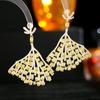 Light Luxury High-end Zircon Fan Earrings European and American Long Atmospheric Banquet Dress with Earrings