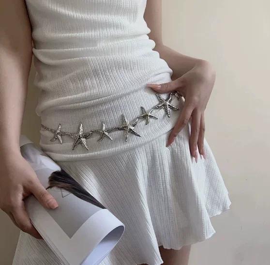Gold Silver Color Starfish Chain Waist Chain for Woman Girl Fashion Summer Beach Party Jewelry Accessories Mother's Day Gift