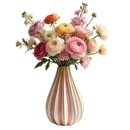 Striped Ceramic Vase Vertical Stripe Decorative Flower Vase Hand-Painted Small Bud Vase