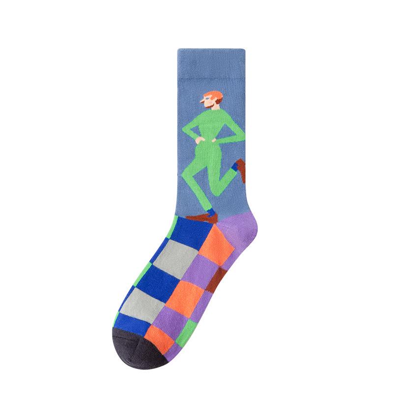French Retro Abstract Oil Painting Mid-Calf Socks - Trendy Autumn/Winter High-Top Creative Combed Cotton for Women