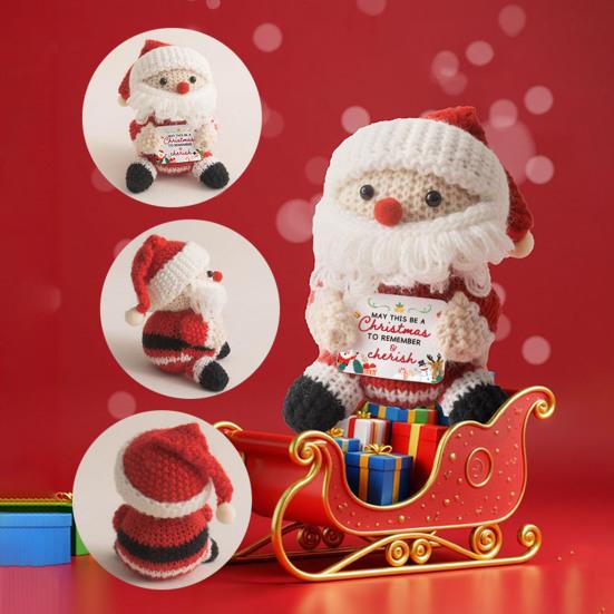 Christmas Doll Mini Funny Positive Santa Claus Snowman Crochet Knitted Toy with Inspirational Card Stocking Stuffers Winter Decor