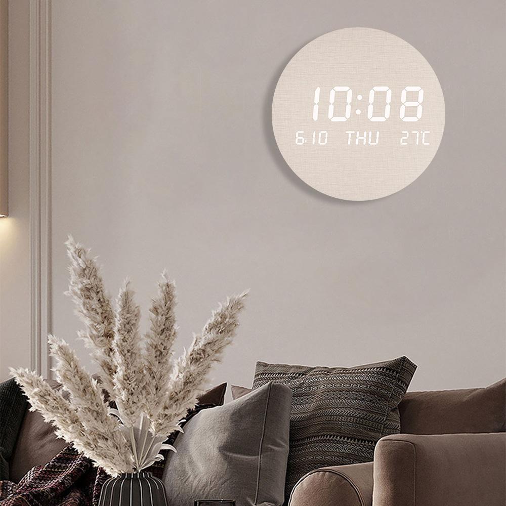 LED Digital Veggklokke Temperatur/Dato/Tid Multifunksjonsvisning Stille Vekkerklokke for Soverom Stue Hengende Klokke