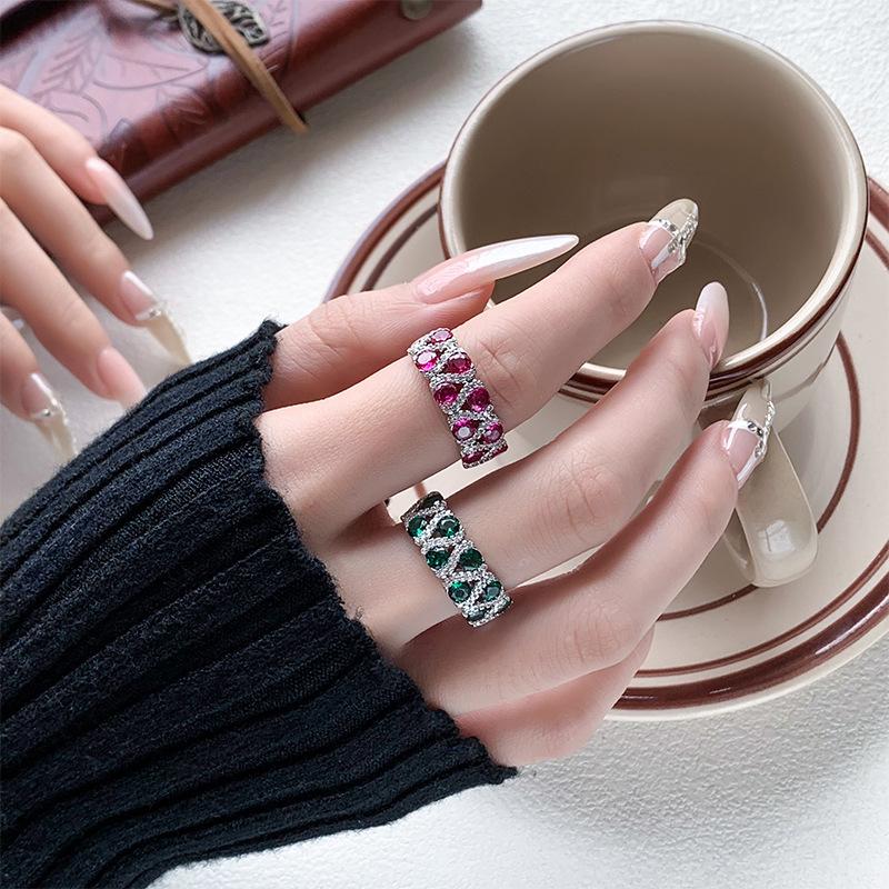 Jewelry Copper Bottom Gold-Plated Simulation Sapphire Red Corundum Ring Retro Wind Diamond Ring