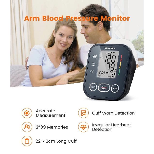Sinocare Upper Arm Automatic Blood Pressure Monitor Portable Digital BP Sphygmomanometer Pressure Meter Tonometer