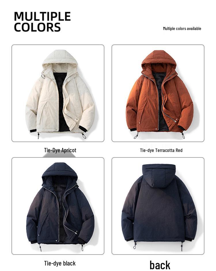 Men's Tie-Dye White Duck Down Jacket - Winter Warmth, Thick & Versatile, Plus Size Loose Casual Outerwear