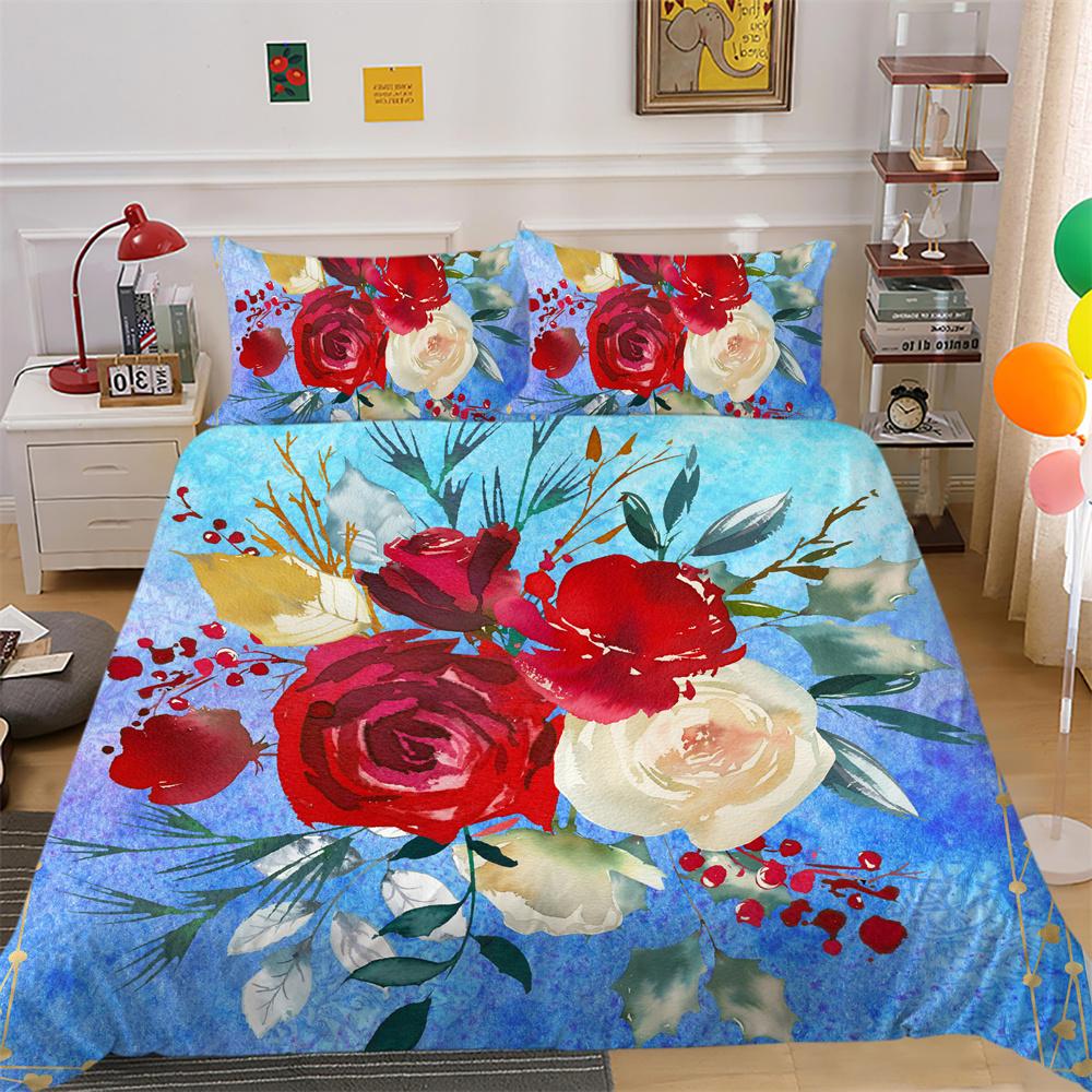 Juego de funda nórdica con estampado de flores en 3D, ropa de cama, colchas de poliéster de tamaño doble, ropa de cama para el hogar a la moda