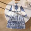 Girls' Fashion Dress - Autumn Children's V-neck Long-sleeved Bohemian Print Dress
